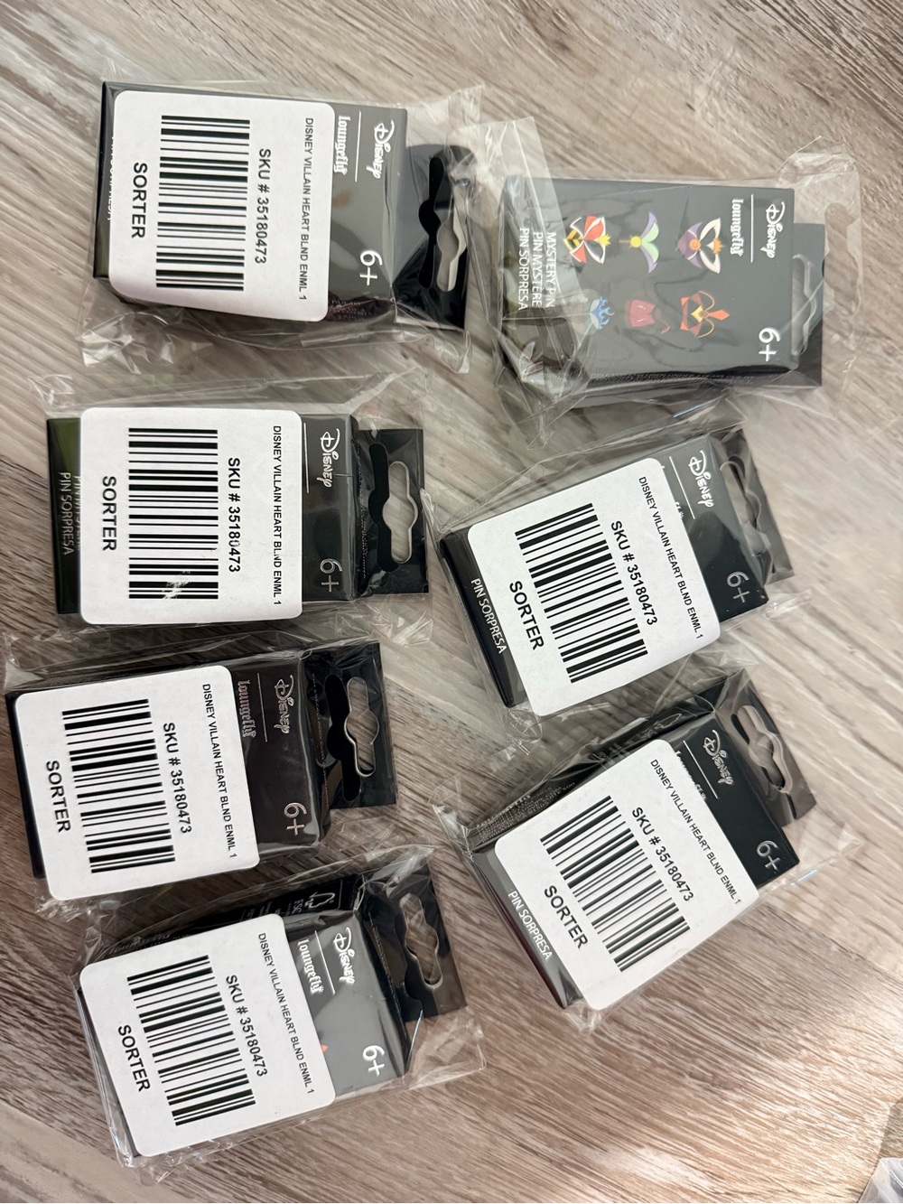 Disney Villain Heart Enamel Pins with Black Backing Cards